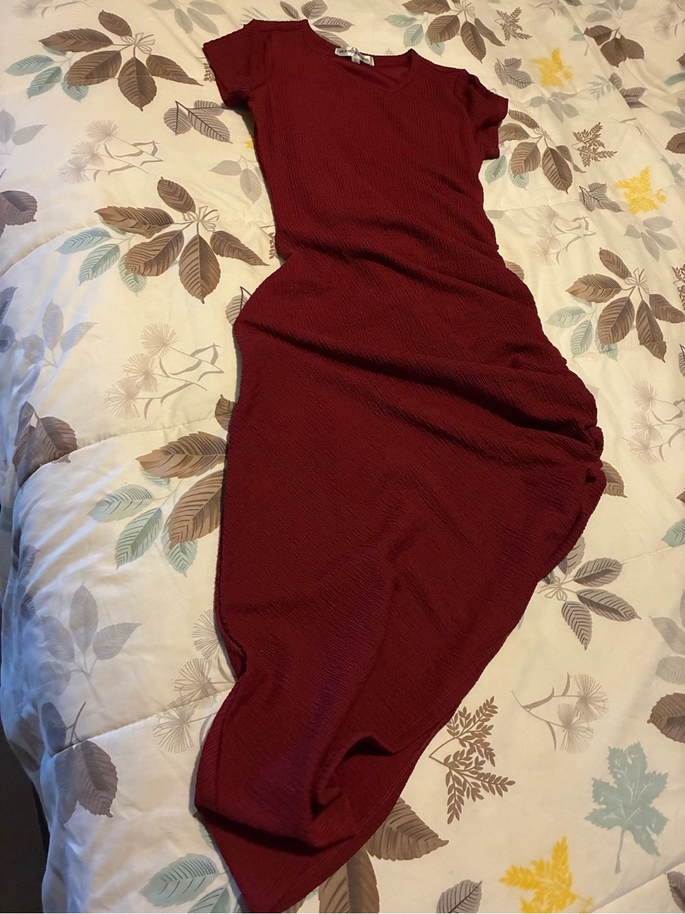 Madden Girl Ribbed Short-Sleeve Maxi Jumpsuit in Burgundy